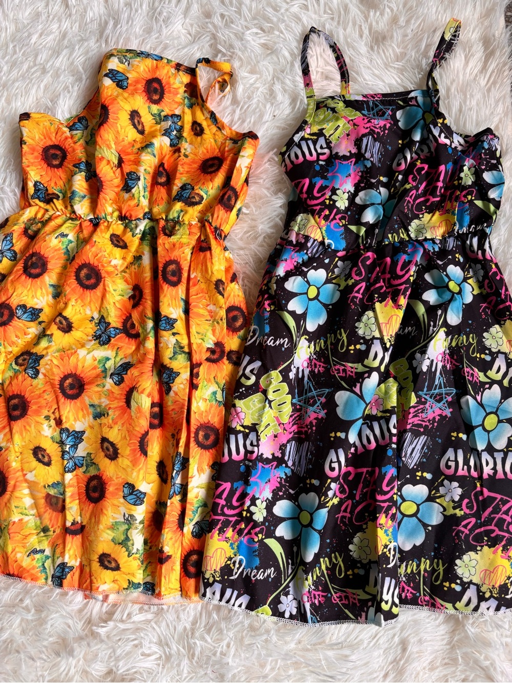 OshKosh B'gosh Sunflower Print Yellow Dress & Black Floral Graphic Dress